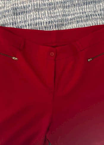 Düz Kesim Kırmızı Kadın Kumaş Pantolon - Görsel 3