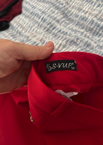 Düz Kesim Kırmızı Kadın Kumaş Pantolon - Görsel 4