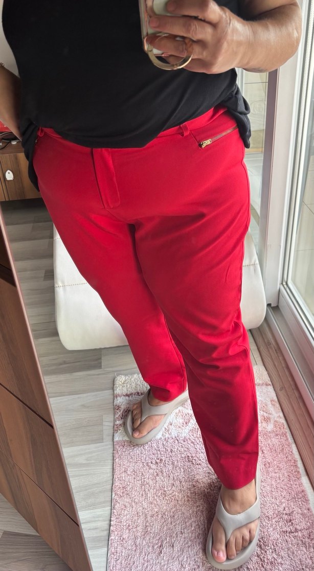 Düz Kesim Kırmızı Kadın Kumaş Pantolon - Görsel 2