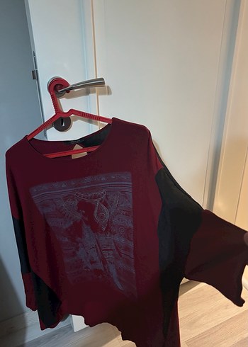 Bordo Uzun Kollu Bohem Kadın Tişört - Görsel 2