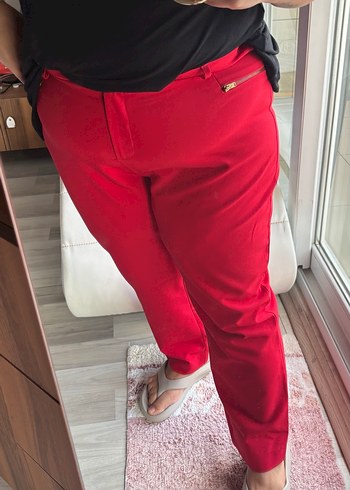 Parlak Kırmızı Mini Kadın Kumaş Pantolon - Görsel 3