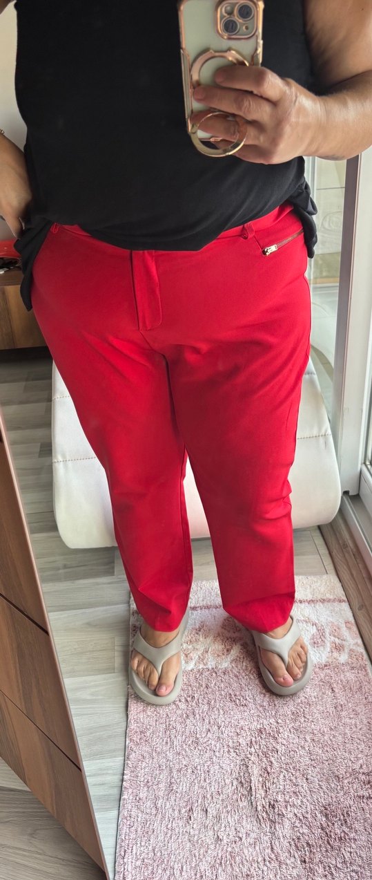 Parlak Kırmızı Mini Kadın Kumaş Pantolon - Görsel 4