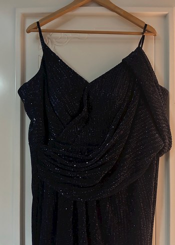 Koyu lacivert  Drapeli Uzun Abiye Elbise - Görsel 5