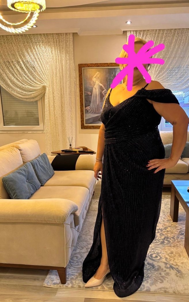 Koyu lacivert  Drapeli Uzun Abiye Elbise - Görsel 4