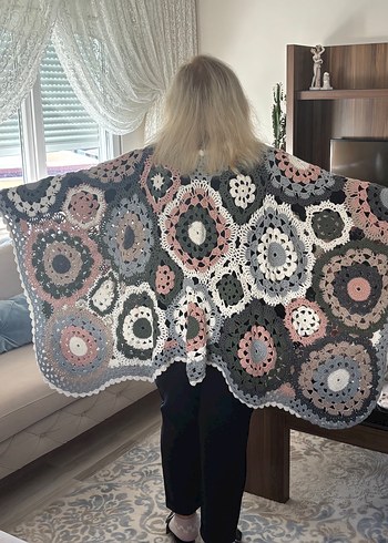 Gri Örgü Bohem Kadın Panço - Görsel 2