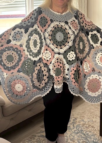 Gri Örgü Bohem Kadın Panço - Görsel 4