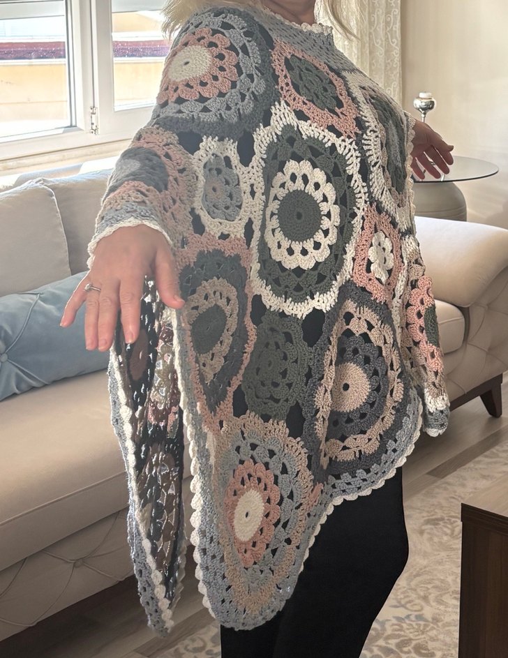 Gri Örgü Bohem Kadın Panço - Görsel 3