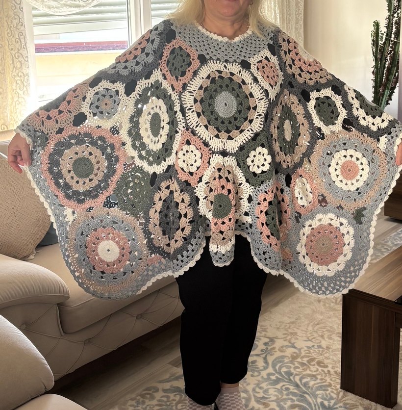 Gri Örgü Bohem Kadın Panço - Görsel 4