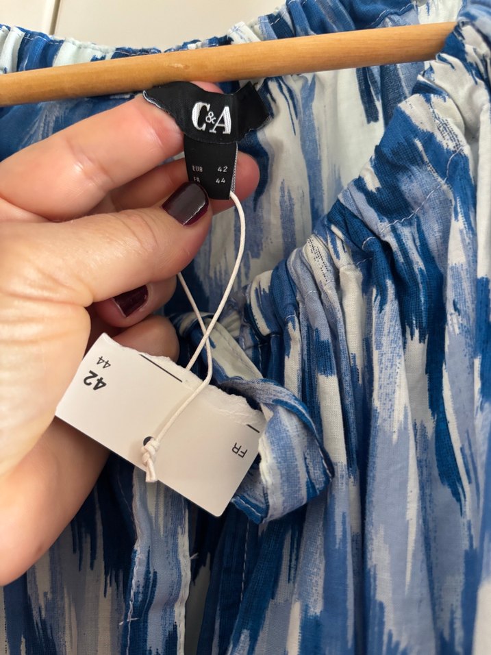 Mavi Batik Desenli Salaş oversize mini elbise - Görsel 3