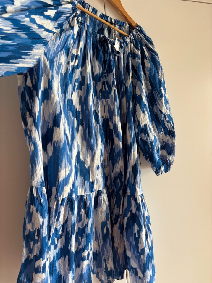 Mavi Batik Desenli Salaş oversize mini elbise - Görsel 2