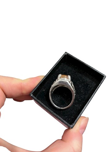 Bej Taşlı Gotik Erkek Yüzük - Görsel 3