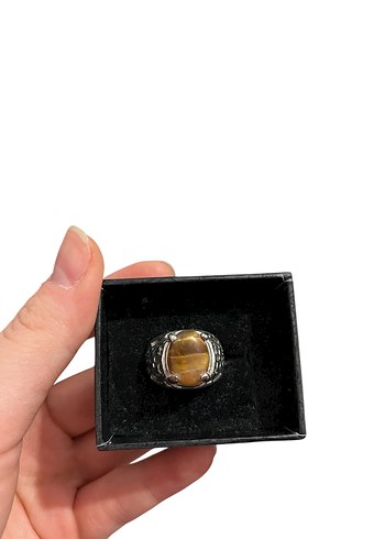 Bej Taşlı Gotik Erkek Yüzük - Görsel 2