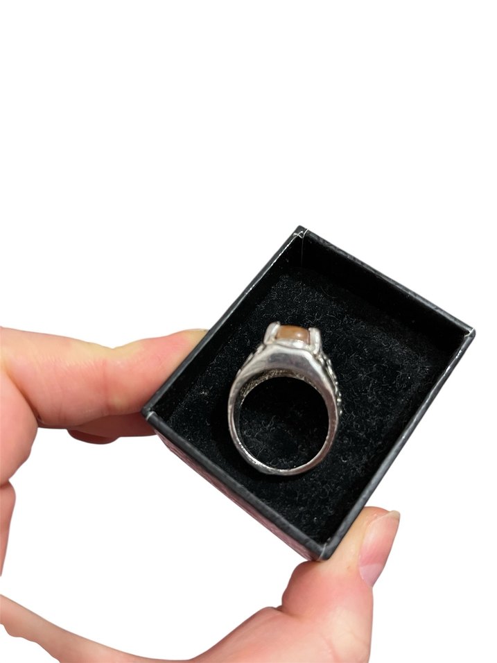 Bej Taşlı Gotik Erkek Yüzük - Görsel 3