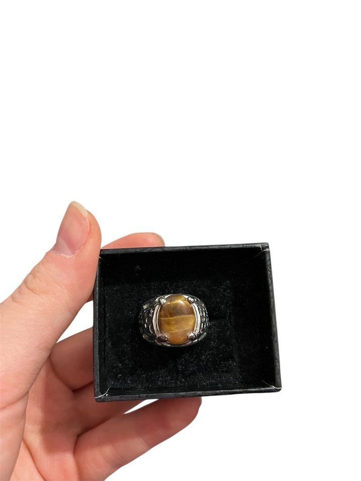 Bej Taşlı Gotik Erkek Yüzük - Görsel 2