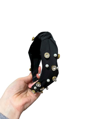 İnci ve Taş Detaylı Siyah Taç - Görsel 4