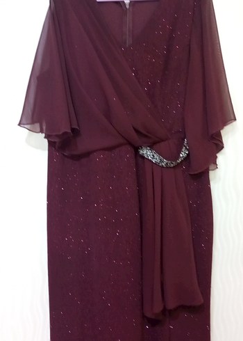 Bordo Uzun Abiye Elbise Drapeli V Yaka - Görsel 2