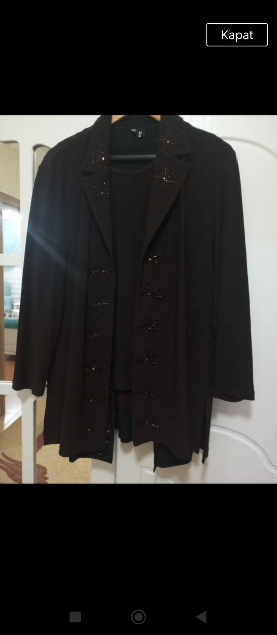 Kahverengi Nakışlı Uzun Kadın ikili Takım - Görsel 2