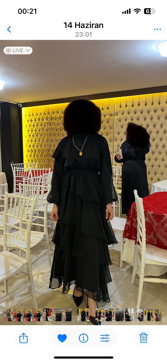 Siyah Uzun Kat Katlı Tesettür Elbise - Görsel 2