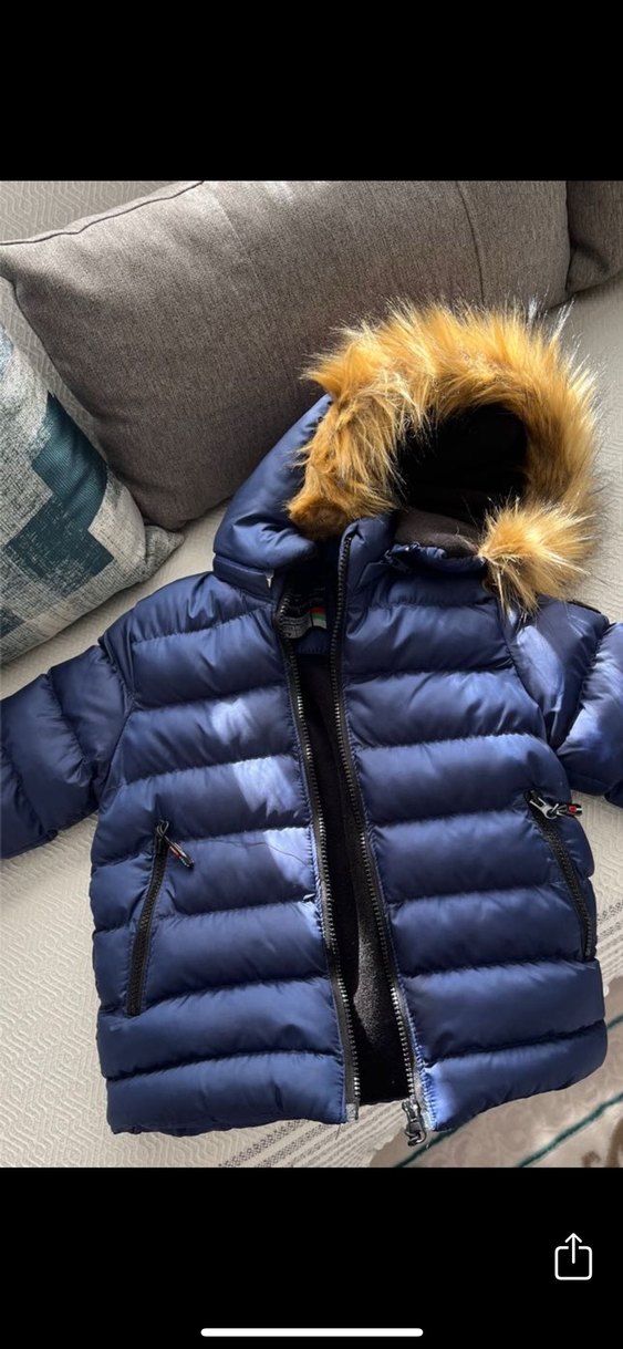 Kürklü Kapüşonlu Mavi Erkek Çocuk Mont - Görsel 2