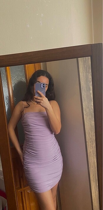 LİLA DRAPELİ ASKILI MİNİ ELBİSE
