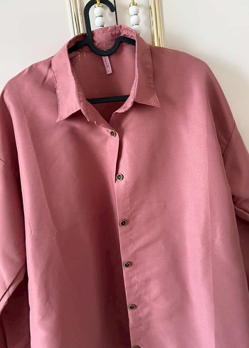 Diğer Düğmeli Pembe Saten Kadın Gömlek