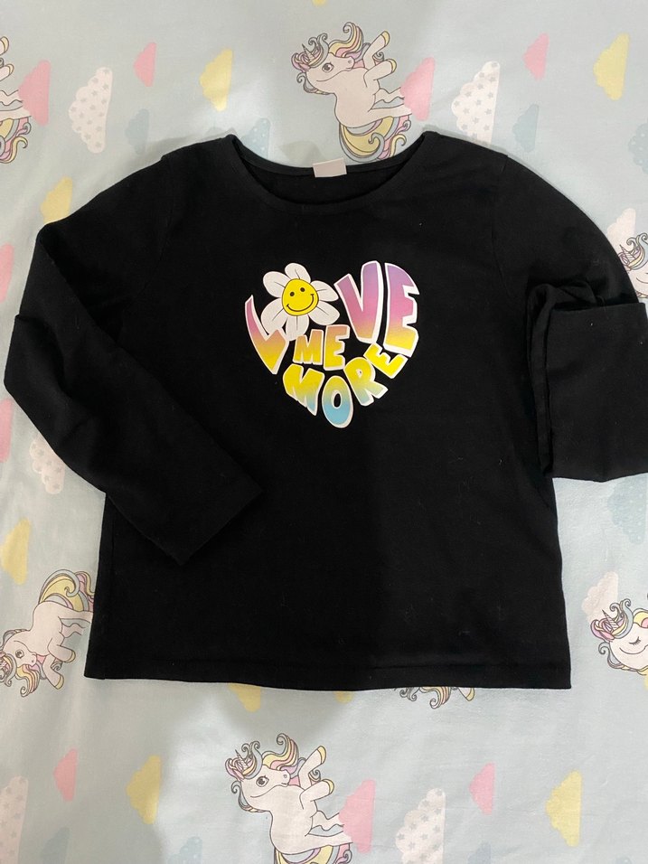 Siyah Uzun Kollu Baskılı Kız Tişörtü - Görsel 2