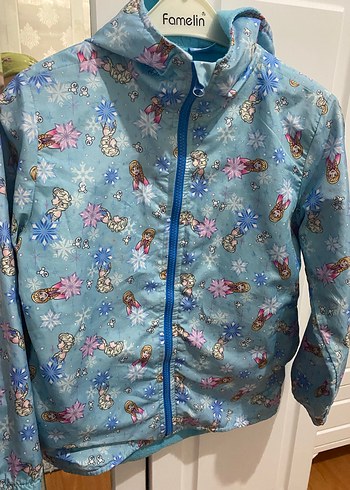 Kız Çocuk Mavi Baskılı Fermuarlı Yağmurluk - Görsel 4