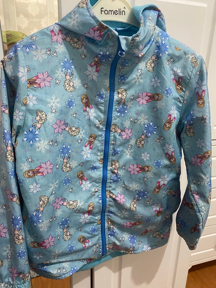 Kız Çocuk Mavi Baskılı Fermuarlı Yağmurluk - Görsel 4