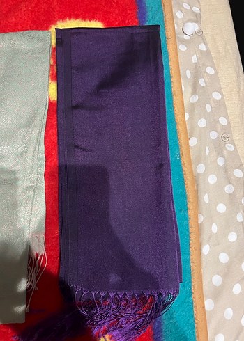 Kadın Çok Renkli Saten Şal - Görsel 2