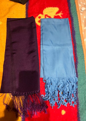 Kadın Çok Renkli Saten Şal - Görsel 4