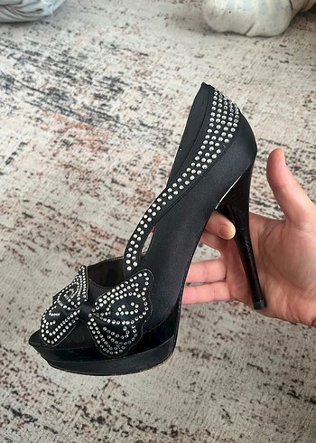 Siyah Taşlı Platform Kadın Abiye Ayakkabı - Görsel 6