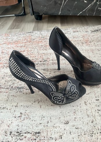 Siyah Taşlı Platform Kadın Abiye Ayakkabı - Görsel 11