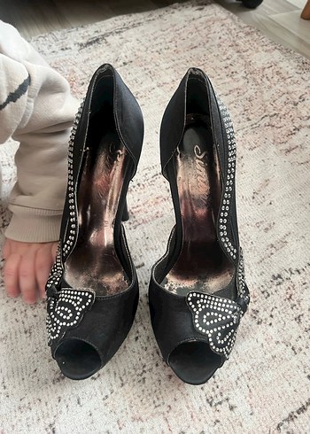 Siyah Taşlı Platform Kadın Abiye Ayakkabı - Görsel 8