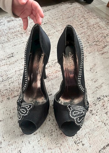 Siyah Taşlı Platform Kadın Abiye Ayakkabı - Görsel 9