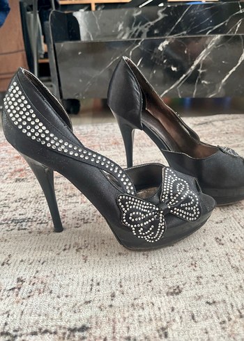 Siyah Taşlı Platform Kadın Abiye Ayakkabı - Görsel 10