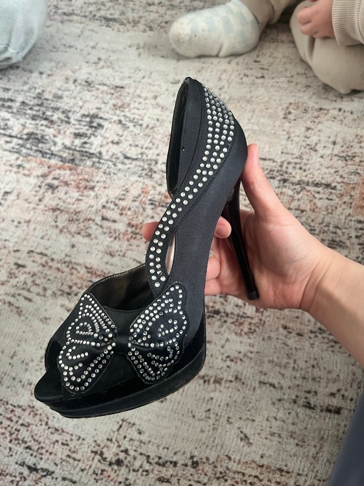 Siyah Taşlı Platform Kadın Abiye Ayakkabı - Görsel 5