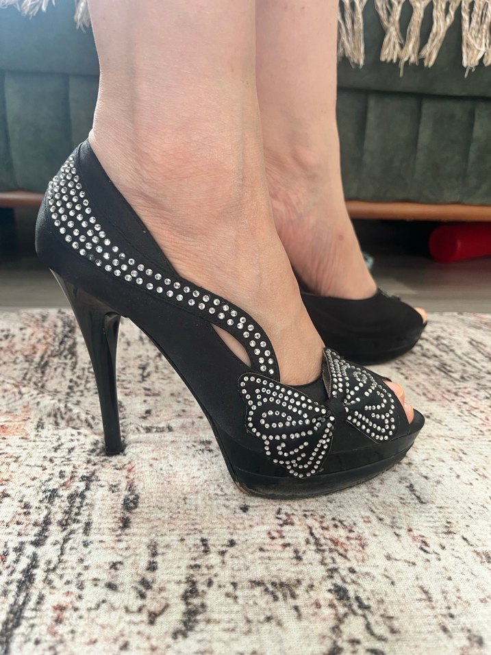 Siyah Taşlı Platform Kadın Abiye Ayakkabı - Görsel 3