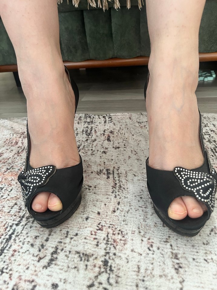 Siyah Taşlı Platform Kadın Abiye Ayakkabı - Görsel 4