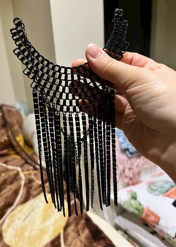 Uzun Siyah Zincir Detaylı Gotik Kolye - Görsel 4