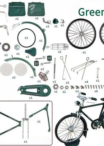 52 Parça Retro Bisiklet Seti Yeşil Renk - Görsel 9