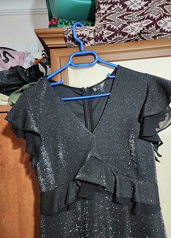 xl Beden siyah Renk Koton sim detaylı abiye elbise