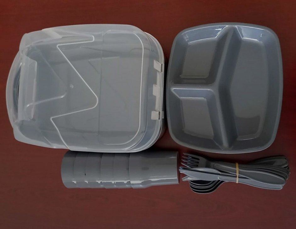 6 Kişilik Gri piknik Plastik Yemek Seti - Görsel 3