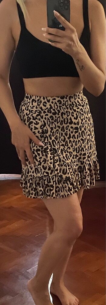 Leopar tril yazlık etek