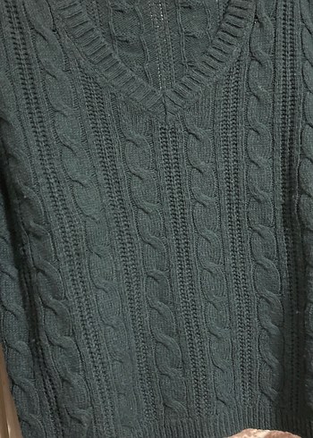 Addax Kadın Yeşil Örgü V Yaka Kazak - Görsel 3