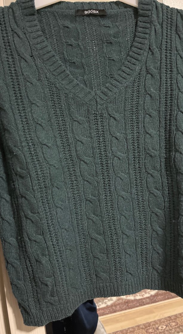 Addax Kadın Yeşil Örgü V Yaka Kazak - Görsel 3