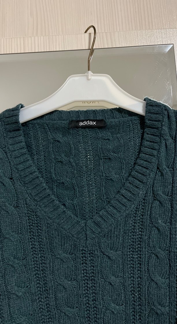 Addax Kadın Yeşil Örgü V Yaka Kazak - Görsel 2