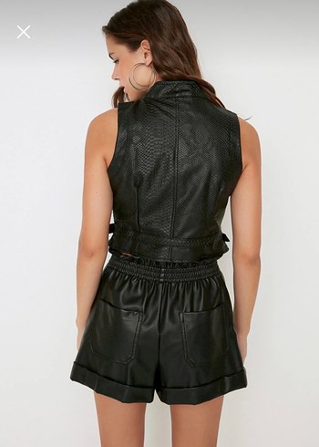 Kadın Suni Deri Yelek - Görsel 3