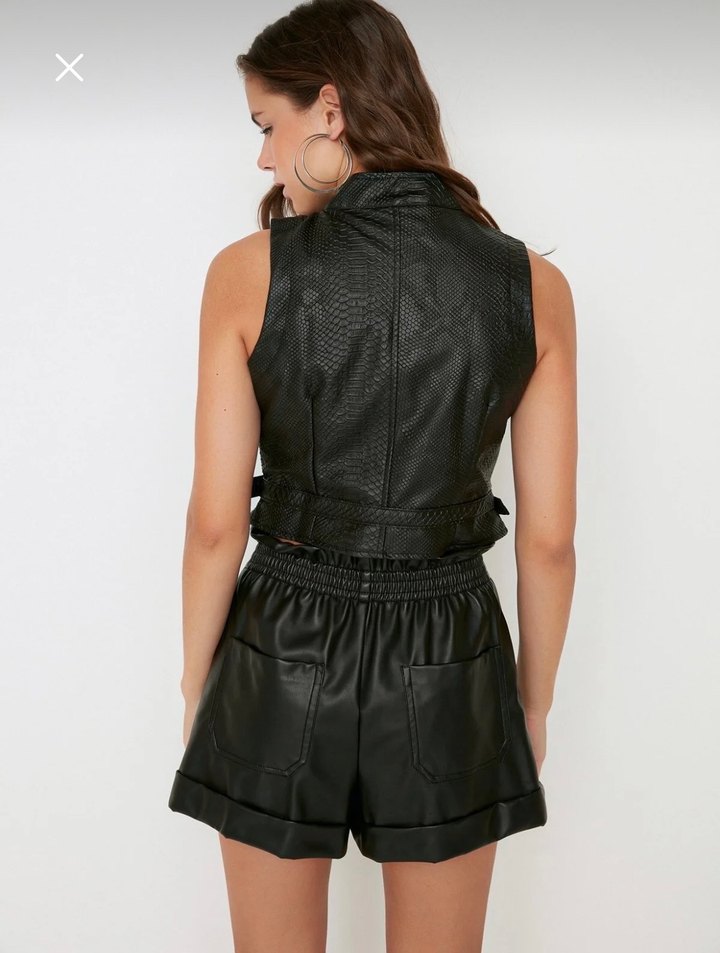 Kadın Suni Deri Yelek - Görsel 3