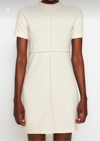 Beyaz Kısa Kollu Mini Elbise - Görsel 2