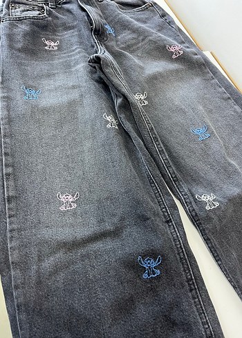 Zara Nakışlı Gri Bol Kesim çocuk Kot Pantolon
